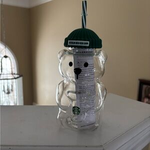 NEW Starbucks Clear Bear Tumbler with Green Lid